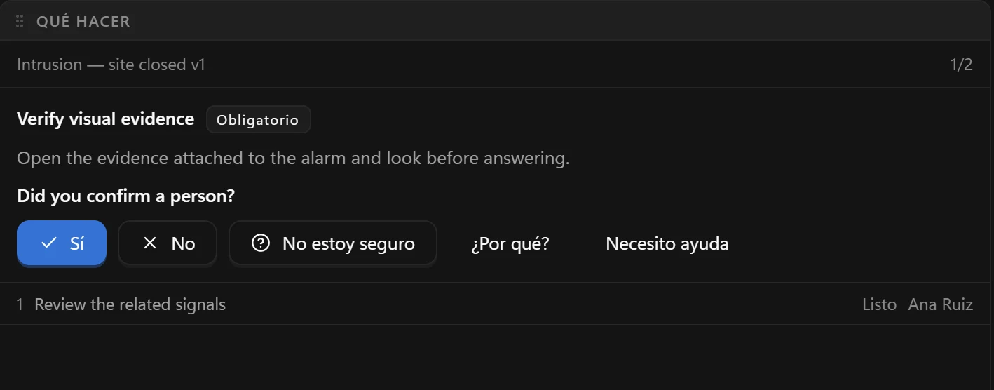 La consola de CARA: una situación con señales relacionadas, lo que se sabe y lo que no, y el siguiente paso del procedimiento.